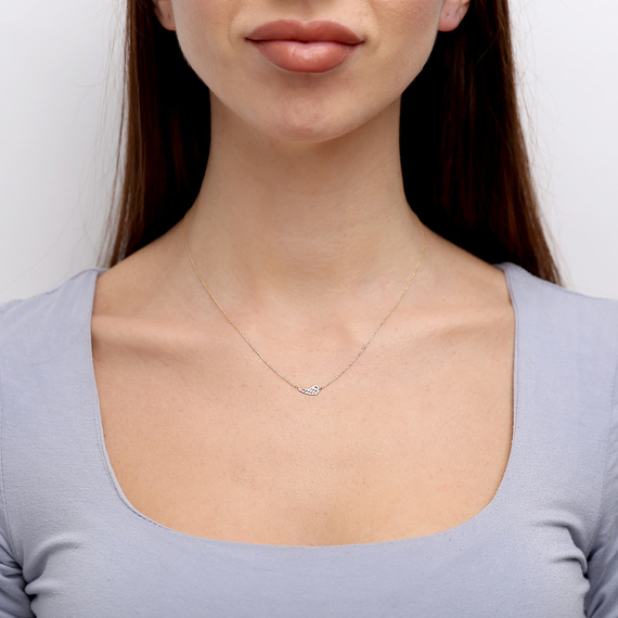 Gold 585 Engelsflügel Festkette mit Zirkonia an der Schließe 42 - 45 cm