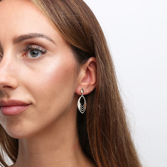 Gold lang 585 Anhänger Ohrringe eingeschnitten Diamantbesatz