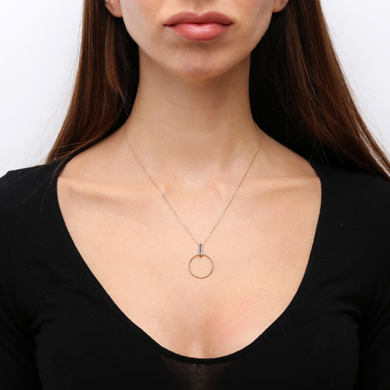 Gold 585 Celebrity Circle Halskette mit 0,03 Karat Diamanten