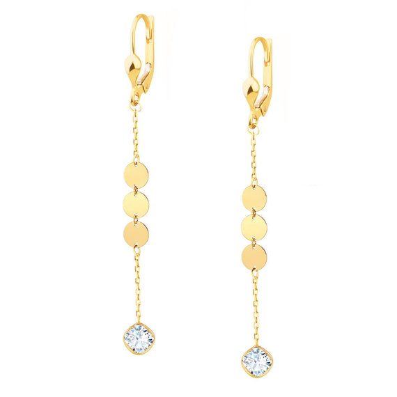 Gold lange 585 Anhänger Ohrringe auf Kette Zirkonia Reifen