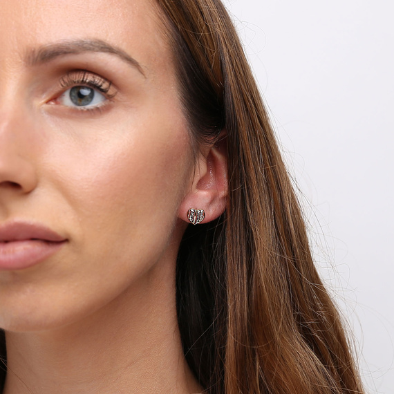 Gold-Ohrringe 585 Herzen Zirkonia Weiß- und Gelbgold auf einem Stift