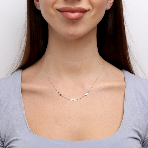 Gold 585 Unendlichkeitskette mit Zirkonia an der Schließe 40 - 43 cm