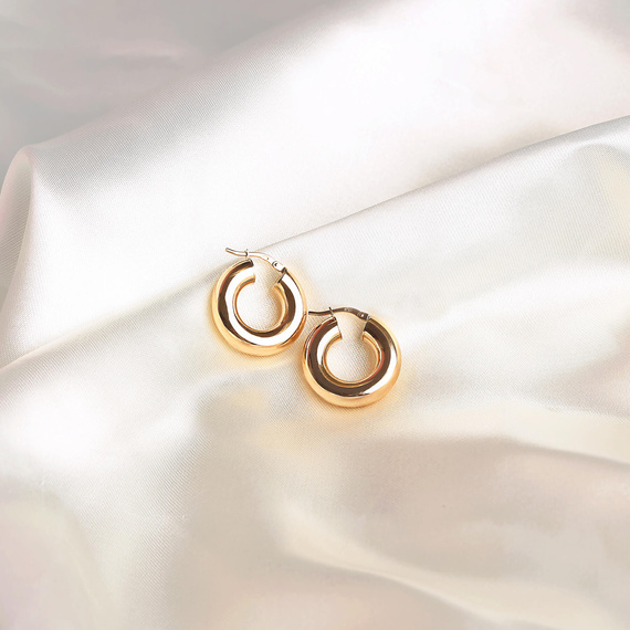 Goldreife Ohrringe breit 585 einfache Reifen auf Snap 2,5 cm