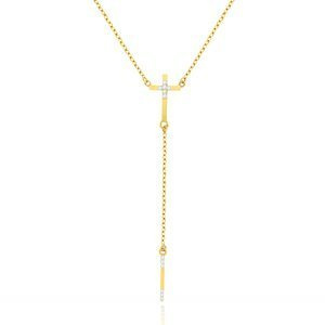 Gold 585 Krawattenhalskette mit Stabkreuz und Zirkoniumdioxid 