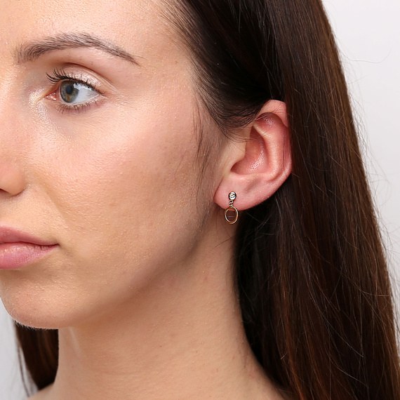 Gold 585 Anhänger Ohrringe kleine Kreise mit Zirkonen Post