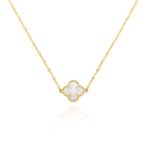 Goldklee-Halskette 585 Kleeblume aus natürlichem Perlmutt 36-40 cm