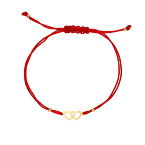 585 Goldarmband auf roter Kordel Herzperlen
