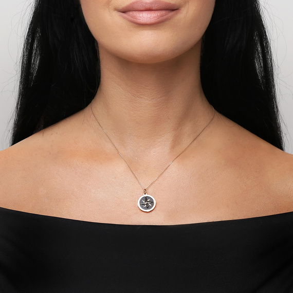 Goldener Anhänger 585 schwarz Kompassstern Himmelsrichtungen Onyx