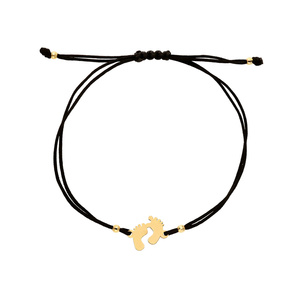 585 Goldarmband auf schwarzer Kordel Füße Gravur Kugeln