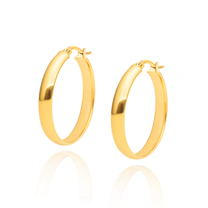 Goldene Ohrringe breite Kreise 585 glatt mit Verschluss 2,5 cm
