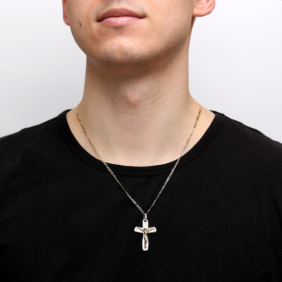 Goldanhänger 585 Kreuz mit Jesus Passion Weiß- und Gelbgold