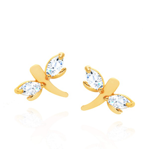 Goldene Ohrringe Libelle 585 Libelle Zirkonia auf Steckstift