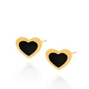 Gold Herz Ohrringe 585 Herzen schwarz Emaille Post
