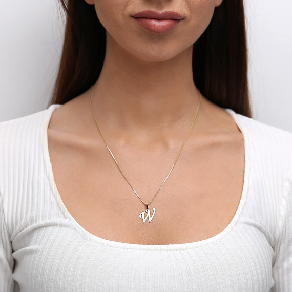 Gold-Anhänger 585 Buchstabe schräg W