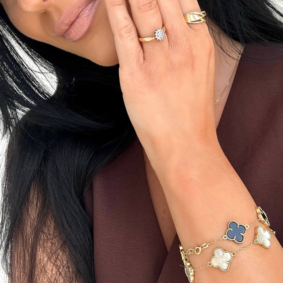 Goldarmband große Kleeblätter 585 Naturstein Perlmutt