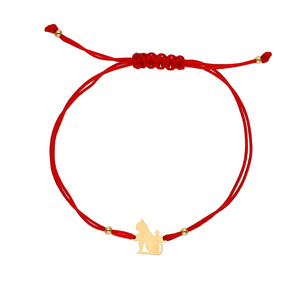 585 Goldarmband auf roter Schnur Katze sitzende Bälle