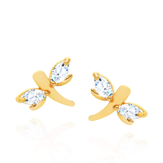 Goldene Ohrringe Libelle 585 Libelle Zirkonia auf Steckstift