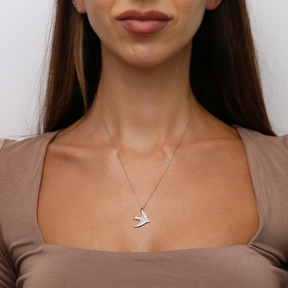 Goldene Schwalbenhalskette mit weißen Zirkonen 585 Persephone