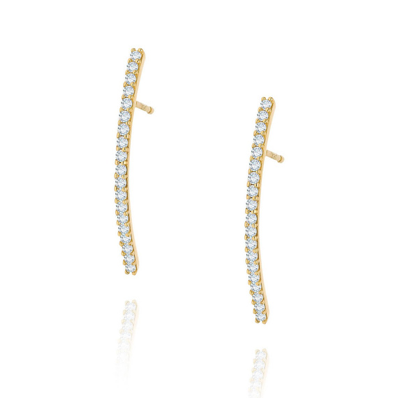Meißelohrringe aus Gold mit Zirkonen 585 lang am Pfosten