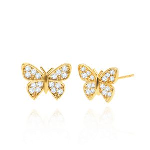 Goldene Ohrringe mit Schmetterlingen 585 Schmetterlinge mit Zirkonia auf Steckern