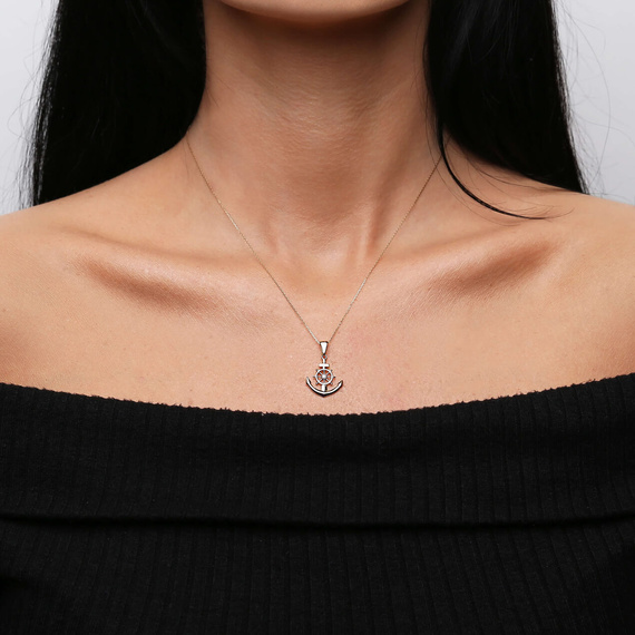 Herren Goldanhänger 585 runder Anker schwarz emailliert