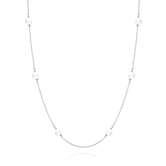 Damen 585 Gold Halskette mit Perlen Weißgold 
