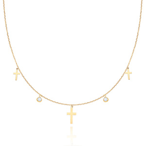 Gold 585 Halskette mit Kreuzen und weißem Zirkonia als Fußkettchen