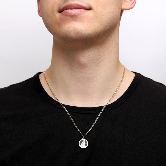 Herren Goldanhänger 585 rundes Segelboot schwarz emailliert