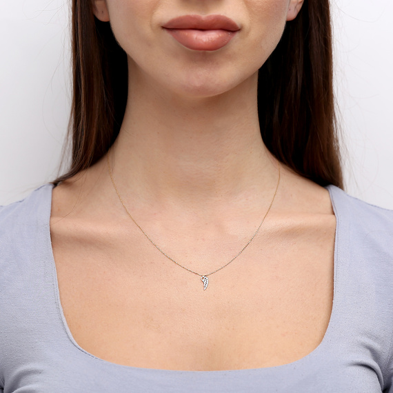 Gold 585 Feierliche Flügelkette mit Zirkonia-Anhänger an der Schließe 42 - 45 cm