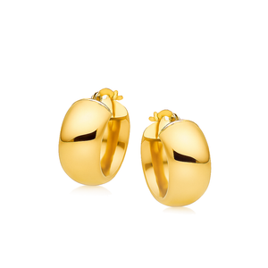 Goldene Ohrringe dicke Ringe 585er Gold glatte Kugeln mit Verschluss 1,5 cm