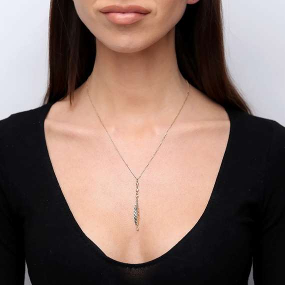 Gold 585 Federband-Halskette mit Zirkonen