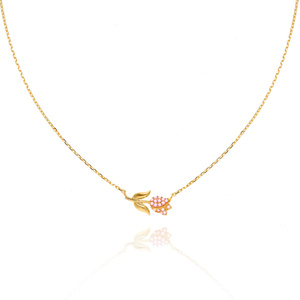 Gold rose 585 Blume Diamant Halskette rosa Zirkonia 42-45 cm