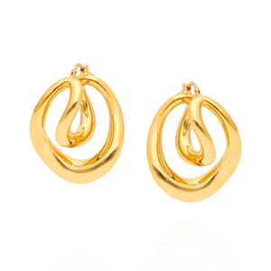 Goldene Ohrringe große Doppelringe 585 gedreht glatt mit Verschluss