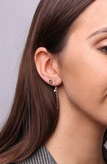 Gold 585 lange baumelnde Ohrringe an einer Herzkette mit einer Kugel