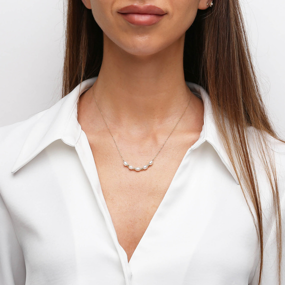 Gold Halskette 585 feierliche Herz Perlmutt Kette Diamant Fußkettchen Valentinstag