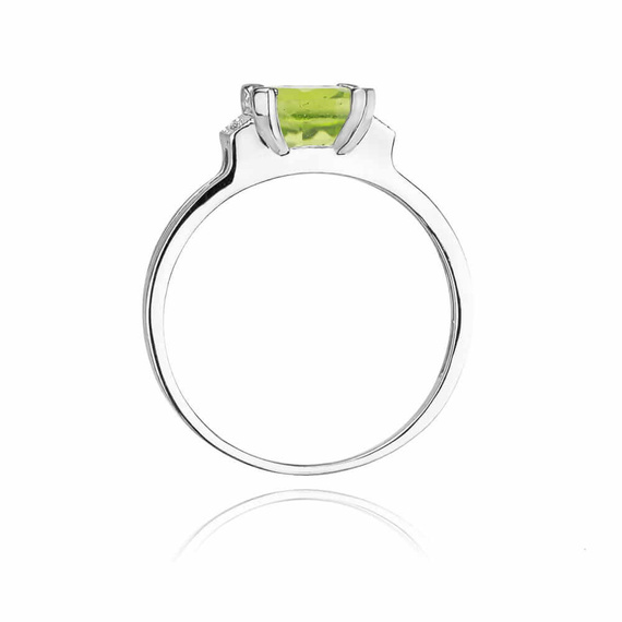 Verlobungsring aus Gold mit großem Olivin 1,10 ct und Diamanten 0,03 ct