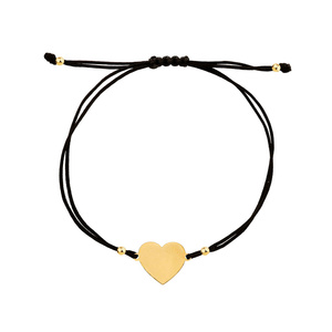 585 Goldarmband auf schwarzer Schnur Herz Perlen Gravur