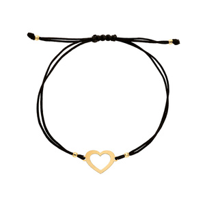 585 Goldarmband auf schwarzer Kordel Herz durchbrochene Kugeln