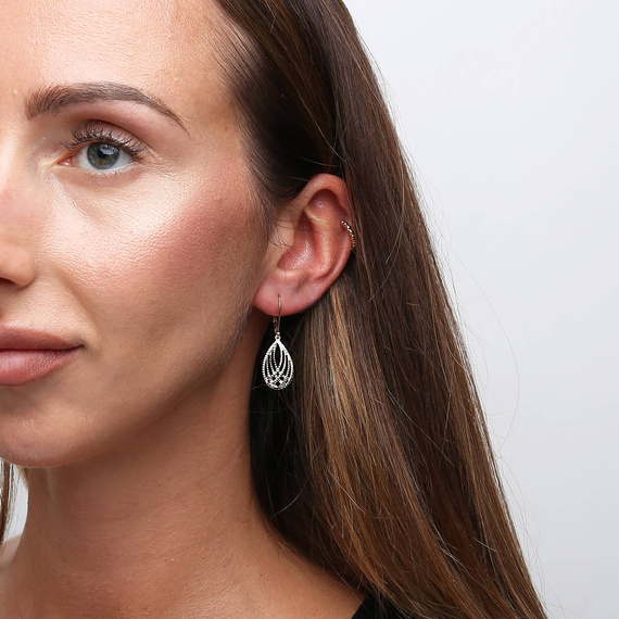 Gold 585 Diamant lange baumelnde tropfenförmige Ohrringe Englische Schließe