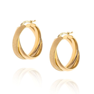 585 Doppelte Ohrringe aus Satin und Glattgold mit Schnappverschluss 3 cm