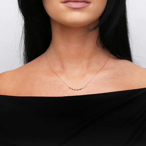 Złoty naszyjnik celebrytka 585 krzyżyk kulki z cyrkonią przy zapięciu 42 - 45 cm