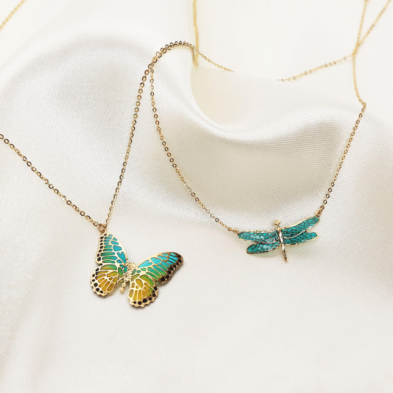 Gold Schmetterling Halskette 585 Schmetterling farbig emailliert 42-47 cm