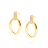 Gold lange ovale 585 Anhänger Zirkonia Ohrringe auf einem Post