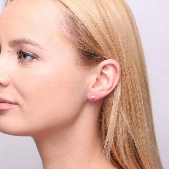 Gold rosa Herzen Post-Ohrringe für Mädchen 585