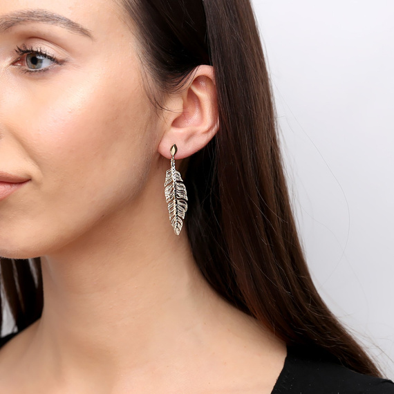 Goldfederblatt-Ohrringe 585 Anhänger Diamant-Ohrstecker