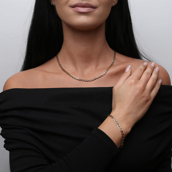 Goldkette 585 Kaffeebohnen Weiß- und Gelbgold Länge 50 cm