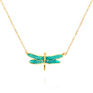 Gold Libelle Halskette 585 grün türkis Emaille Fußkettchen