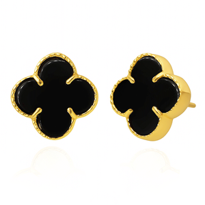 Gold große Klee Ohrringe mit Onyx 585 Kleeblumen natürlichen Onyx schwarz auf einem Post