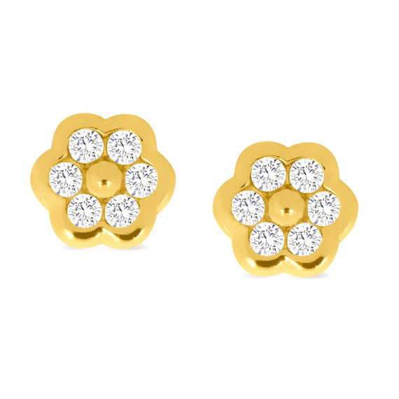 Goldene Blumenohrringe mit weißen Zirkonen 585 auf Daisy Post