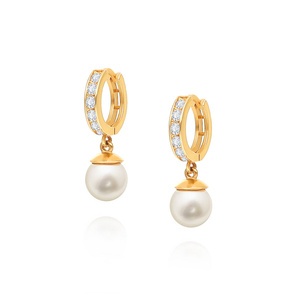 Gold Ohrringe mit Zirkonia 585 Anhänger Perlen Englisch Verschluss